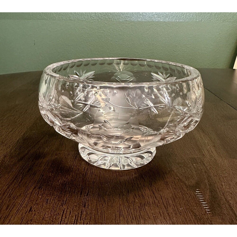 Vintage Heavy Cut Crystal Glass Bowl Vase Footed 3.25” X  5.25”